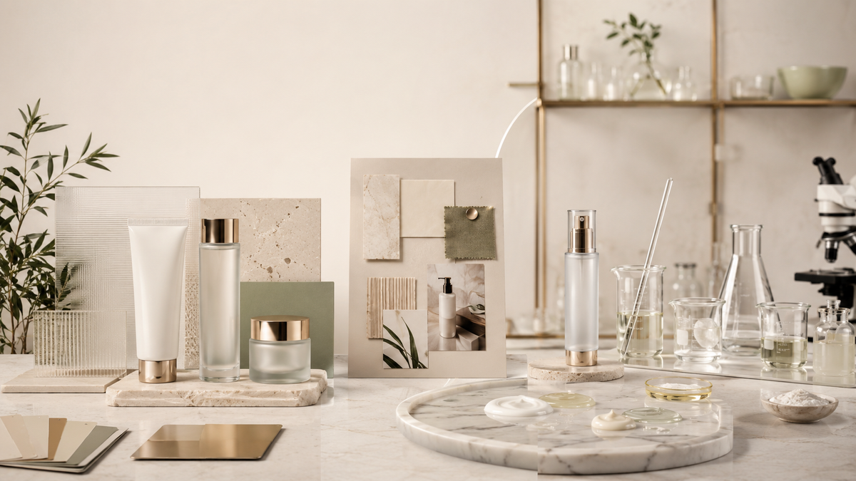Ready-to-brand skincare products compared with a custom formulation workspace.